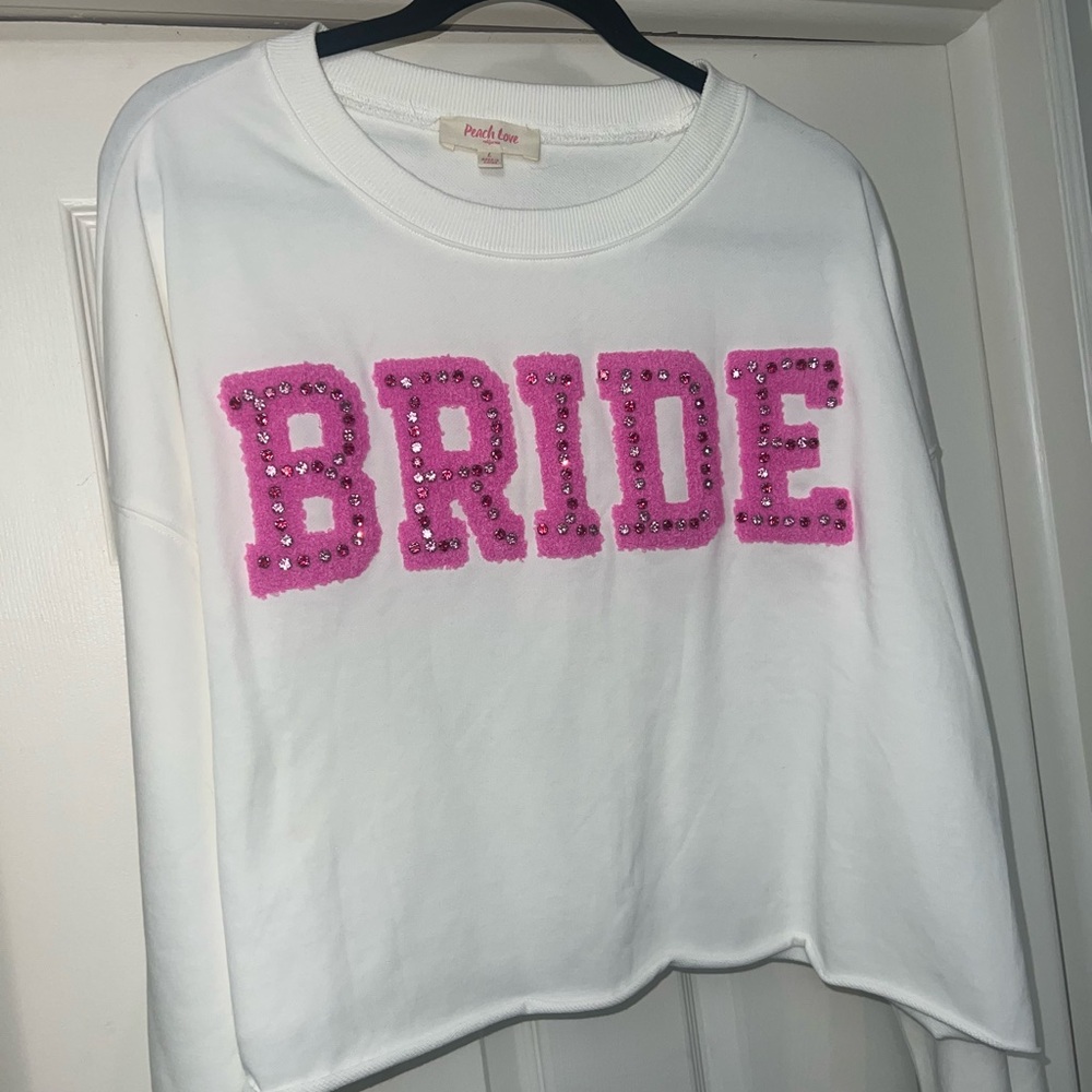 White 'Bride' Sweatshirt with Pink Accents